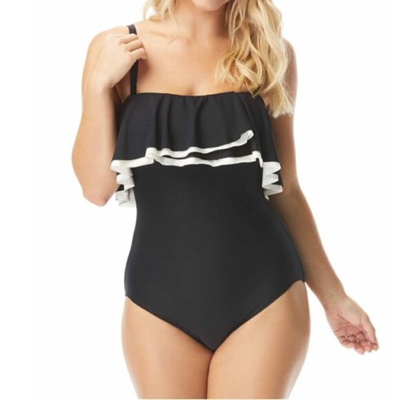 Contours Ruffled Strapless Tummy-Control One-Piece Swimsuit - Picture 1 of 16